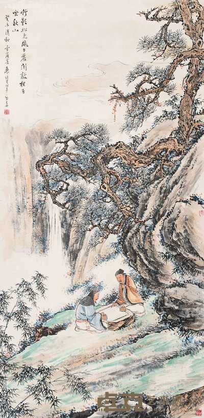 袁培基 1943年作 松下弈棋图 立轴 136×67cm